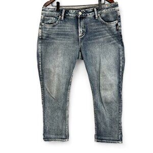 Silver Jeans Women Size 31 X 25 Blue Elyse Slim Crop Light Wash Mid Rise Faded